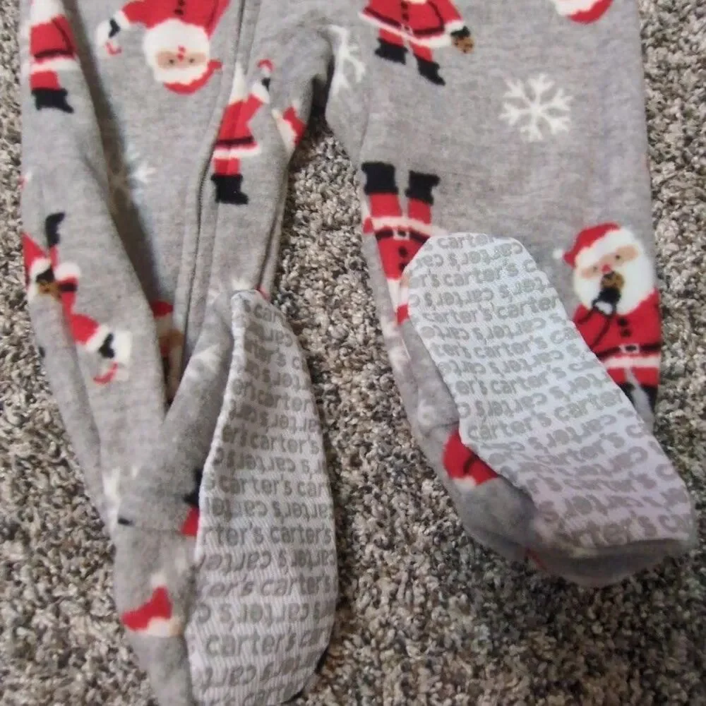 Carter's Baby Boy's Size 18M Gray Fleece Footed Sleeper Santa